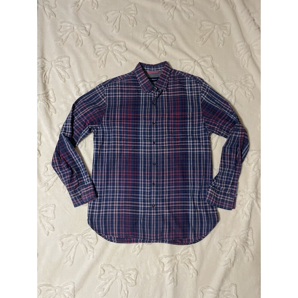 Tommy Bahama Shirt Mens Large Plaid Purple Pink Button Rum Island Vacation Beach